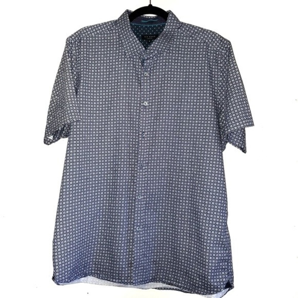 Ted Baker London Men's Short Sleeve Button Front Shirt Navy & White Size 6 2XL